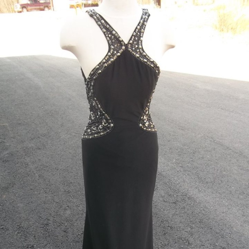 Great Gatsby prom gown black size 5/6 Clarisse bejeweled formal dress